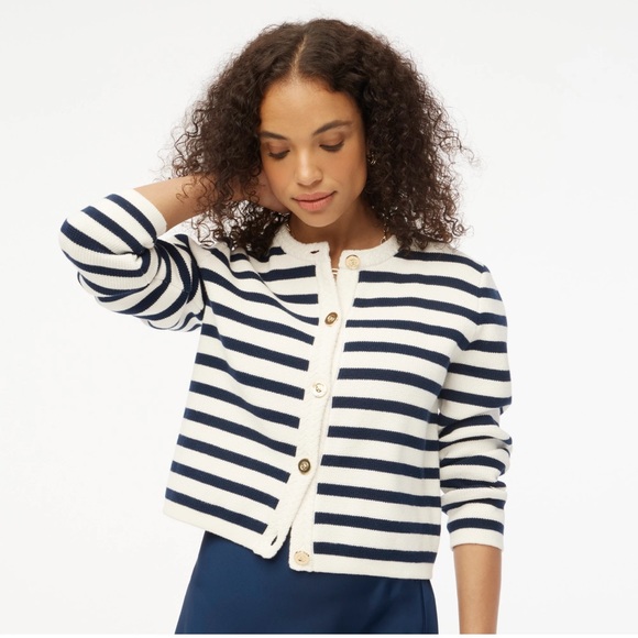 J. Crew Sweaters - J. Crew Striped Navy and white Cardigan